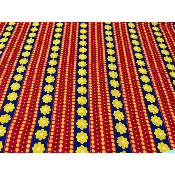 Vintage Red Yellow Floral Striped Cotton Fabric 1 yard + 17"  x 17" Sewing Craft - Picture 1 of 4